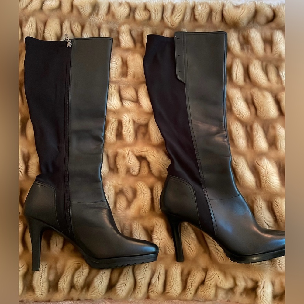 Tahari - knee high black leather boots - size 10